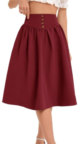 Bbonlinedress Jupe Mi Longue Femme Eté Décontractée Jupe Evasée Fluide Taille Haute Vintage pour Cocktail Soirée Casual Plage Vancances Dark Red L