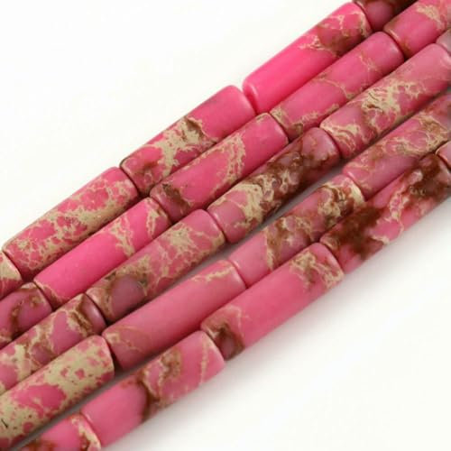 Naturstein-Röhrenperlen, Achate, Howlith, lose Abstandshalter für Schmuckherstellung, DIY-Armband, zylindrische Perlen, Zubehör, 4 x 13,0 mm, Fuchsia-Sediment
