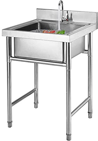GLMGBP Lavello da Cucina in Acciaio Inox, Vasca Singola Quadrata, lavabo da Incasso Indipendente con Rubinetto per Interni ed Esterni, Bagno, Ristorante, Fattoria
