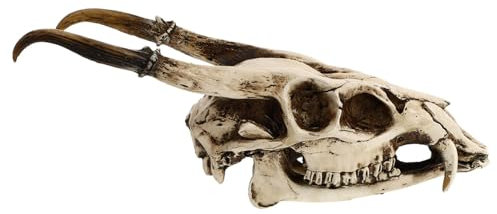 VICASKY Viking Goat Skull Resin Decoration Realistic Decorative Skull Model Beige Household Artware for Home Decor and Halloween