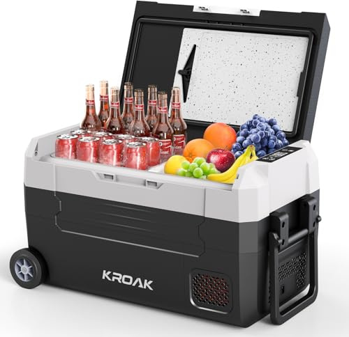 HCALORY 40L Dual-Zone Kompressor kühlbox MIT APP-STEUERUNG – Elektrisch Kühlbox (-20°C bis +20°C), 12/24/230V + Trennwand für Camping/Reisen