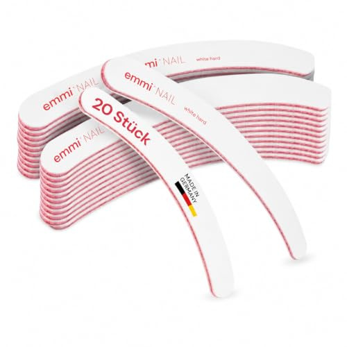 Emmi-Nail Ergonomicfeile White Hard File 80/80 – 20er Pack, Profi Nagelfeilen gebogen & ergonomisch, grobe Körnung zum Abtragen von UV-Gel & Acryl, gelenkschonende Nagelfeile, flexibler Kern - Weiß