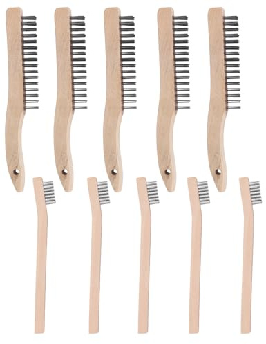 SYUTBOU 10 Stück Drahtbürsten Set, Holzgriff Drahtbürste und Edelstahlbürste Klein, Stahlbürste für Reinigung, Wartung