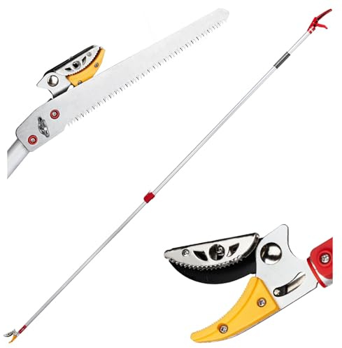 Outopee 1.8-3m Telescopic Tree Pruner & Lopper 2 in 1 | Lightweight & Strong Extendable Pole Pruner with Rotate Head, Long Reach Pole Saw for Branch Cutter and Fruit Picking