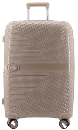 NPLE Solid Valigia Trolley Espandibile Media 65 cm Beige, Bagaglio Rigido in 100% Polipropilene con TSA, Ruote Doppie Multidirezionali, 65x42x28 cm