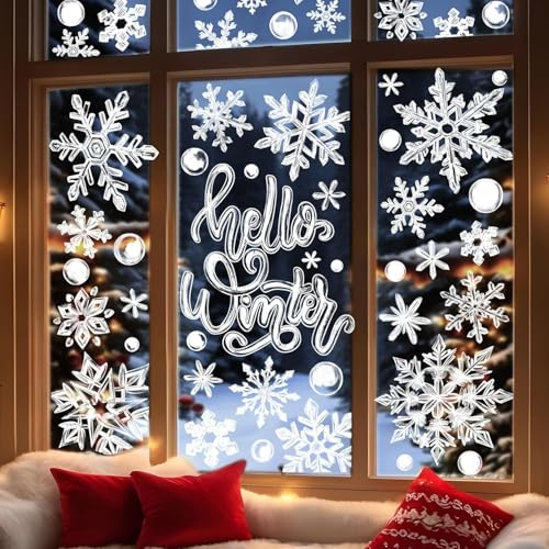 XIMISHOP 4 Stück Große Weihnachten Schneeflocke Fensteraufkleber,Super Fensterdeko Weihnacht Fensterbilder Selbstklebend Winterliche Atmosphäre Fenstersticker Für Weihnachts Innen Haus Geschäft Deko