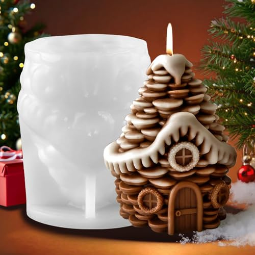 3D Christmas Tannenzapfen Schneehaus Kerzen Silikonformen Gießformen Weihnachten Pinecone Hütte Kerzenformen Silikon Winterferien Pine Cones Silikonform Weihnachten House Kerzenform Xmas Zimmer Deko