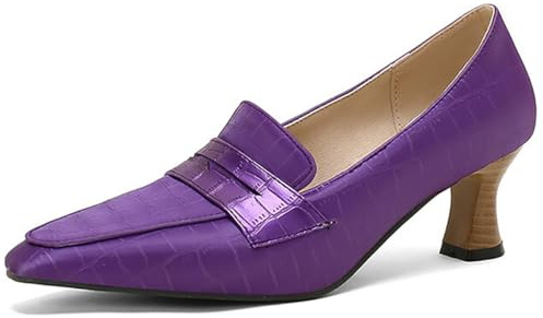 MiaZane Decolleté Donna in Pelle PU a Punta a Punta con Tacco Kitten Slip On a Scollatura Scarpe Eleganti Eleganti per Ufficio Festa e Matrimonio Calzature,Viola,49 EU