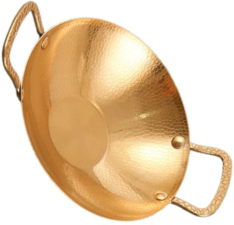 OSALADI Casserole Martelée en Acier Inoxydable 22 CM Double Poignée Dorée Marmite Ménagère Polyvalente pour Cuisson au Feu Doux pour Barbecue Camping Cuisine Familiale