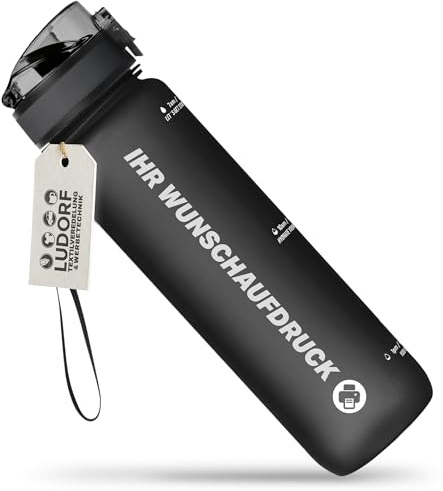 #teamludorf CAMPOS 3.0 Trinkflasche 1L SCHWARZ – BPA-frei, auslaufgehemmt & robust – personalisierbar – Sport Wasserflasche für Fitness, Schule & Büro – Tritan Kunststoff mit Handschlaufe