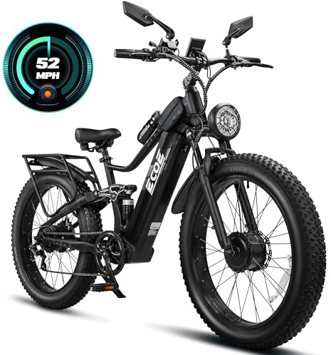 EcoE 6000W Dual Motor Electric Bike for Adults 52MPH 60V 32A, 26x4 Fat Tire All Terrain Ebikes, Full Suspension E Bike, SHM 7-Speed Gear Electric Bicycle1-1