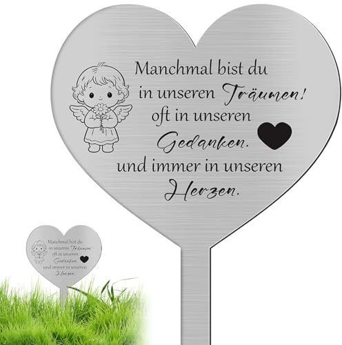 VZXZXE Grabschmuck wetterfest Herz, grabdeko, Friedhof deko Erinnerung an verstorbene für Friedhof Garten und Urnengrab, Dauertrauernde Gartendeko für Draußen Wetterfest