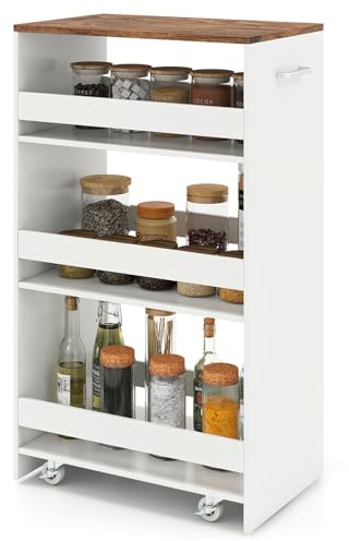 GIANTEX Carrello per Nicchia con Ruote, 4 Livelli, Carrello di Servizio Stretto Salvaspazio da Bagno, Scaffale da Cucina Sottile 47,5 x 13 x 80,5 cm, Industriale Bianco, Largo 30 cm