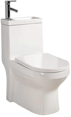 Inodoro compacto 2 en 1 con lavabo de lavado integrado y grifo cromado - WC de cerámica blanca que ahorra espacio