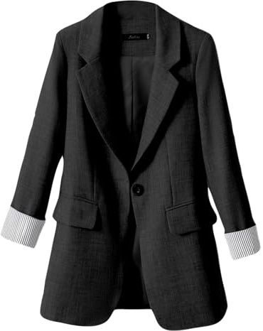 Blazers Mujer Talla Grande Blazers Mujer Talla Grande Americana Casual Chaqueta Americana Negra Abrigo Color Sólido Versátil Con Botones Al Frente Entallada Ideal Para Uso Diario Elegante Blusa Para
