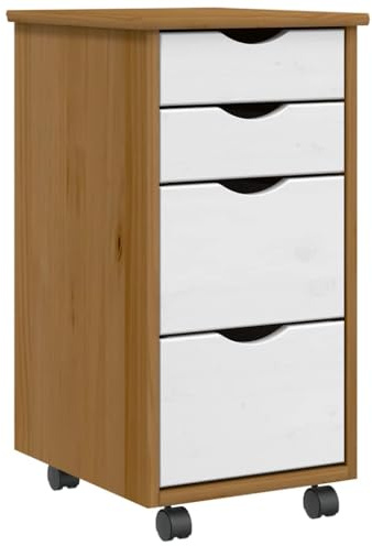 GeenYuu Rollschrank mit Schubladen Moss Honigbraun Massivholz Kiefer 34x39x65,5 cm mit 4 Schubladen Stauraum, Aufbewahrungsschrank für Büro, Werkstatt, Garage, Hauswirtschaftsraum