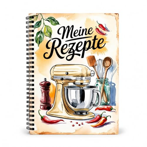 Riveta Rezeptbuch zum Selberschreiben, A5 Notizbuch - Meine Rezepte - Leeres Rezeptbuch DIY Kochbuch & Backbuch, Praktisches Tagebuch, Spiralblock A5 mit 100 Seiten, Geschenke für Kochbegeisterte