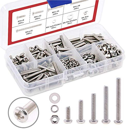 hilitchi, 300 unidades M3 tornillos de cabeza Phillips Pan Perno Tuerca Bloqueo Arandelas Planas categorías Kits, 304 Acero inoxidable (M3)