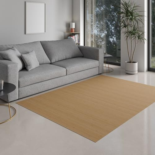 DE-COmmerce Bambusteppich Massive Gold, 155x230 cm, 17mm gehärtete Stege, massiver Teppich ohne Bordüre, Bambusmatte