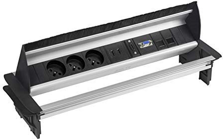 Bloc multiprise encastré Elbe Inno avec 3 Prises Standard françaises, 2 USB, 2 RJ45, HDMI, VGA, Prise rétractable, Prise de comptoir, Bloc multiprise encastré