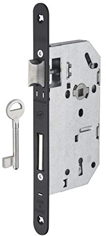 THIRARD - Serrure Encastrable Monomax NF à Clé - Porte de Chambre - Axe 50 mm - Bouts Ronds - Têtière Acier - Gâche Plate - Pêne Acier Galvanisé - 1 Clé - Gris
