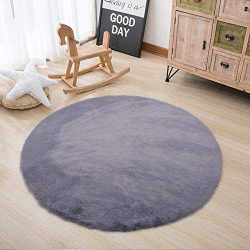 Alfombra de Imitación de Piel de Conejo Antideslizante - Piel Sintética de Calidad, Adecuada para Salón, Dormitorio, Baño, Sofá, Silla - Cojín (Gris, 60x60cm)