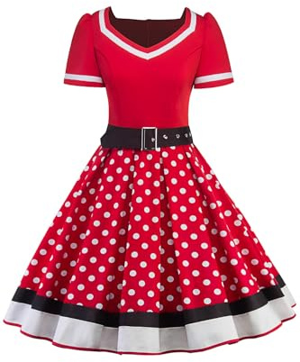 AXOE Women's Vintage 50s Dress Rockabilly Belted Red UK Size 16, XL