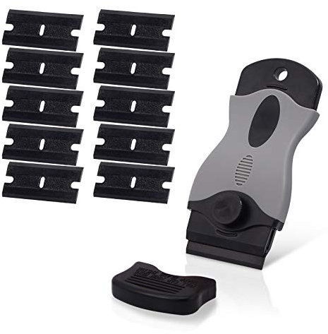 Ehdis Plastic Scraper with 10 Plastic Razor Blade, Adhesive Remover, Sticky Remover for Removing Lable, Glue, Decal in The Glass, Window, Floor, Black