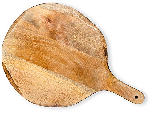 GoCraft Rundes Schneidebrett aus Holz, Pizzaschaufel aus Mangoholz, Schneidebrett, Servierbrett, Charcuterieplatte, 40,6 x 27,9 cm