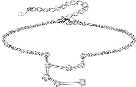 Silvora Schlicht Zirkon Sternzeichen Fußkettchen mit Zwillinge Anhänger S925 Silber Zwillinge Astrologie Koroskop Fußkette in Silber mit 22cm+5cm Kette für Geburtstag Weihnachten Valentinstag