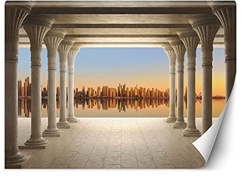 Feeby Fotomurales Gráfico Columnas Rascacielos 400x280 cm Naranja Tejido No Tejido Papel Tapiz Fotográfico Decorativos Murales Dormitorio Oficina Hotel Spa Ilusión De Profundidad Efecto 3D