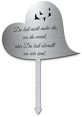 CHRISCK design Herz Grabstecker Grabschmuck aus Edelstahl mit Motiv oder Spruch | Grabdeko wetterfest | Wir vermissen Dich Grabschmuck Urnengrab
