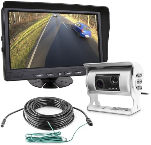 Carmedien Rückfahrsystem cm-GDKRFS3 Dual Twin Doppelkamera Rückfahrkamera 12V 24V mit 9 Monitor für Wohnmobil Transporter LKW
