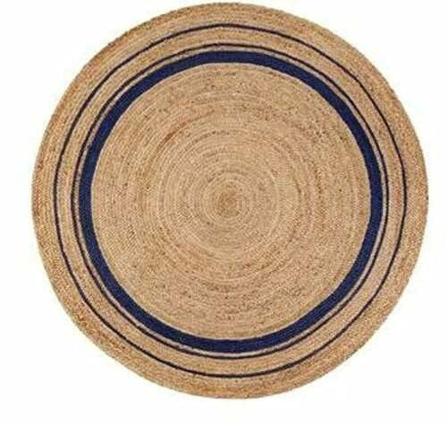 Avgari Creation Teppich Natur Jute Rund Handgefertigter Geflochtener Reversibler Heim Deko Teppich (360 x 360 cm (12x12 Feet), Beige+Blue)