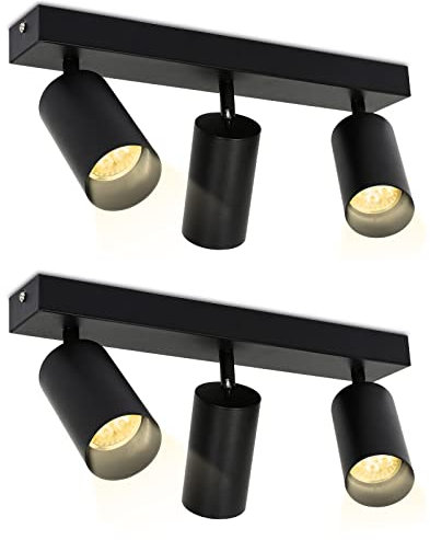 Randaco 2 Stück Deckenstrahler, 4W GU10 LED Wandstrahler, 3-Flammig Drehbare Deckenspot, Schwarz Warmweiß 3000K Spotleuchte(mit Leuchtmittel)…