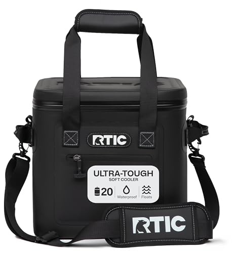RTIC Soft Cooler 20 Can, Insulated Bag Portable Ice Chest Box for Lunch, Beach, Drink, Beverage, Travel, Camping, Picnic, Car, Trips, Floating Cooler Leak-Proof with Zipper, Black