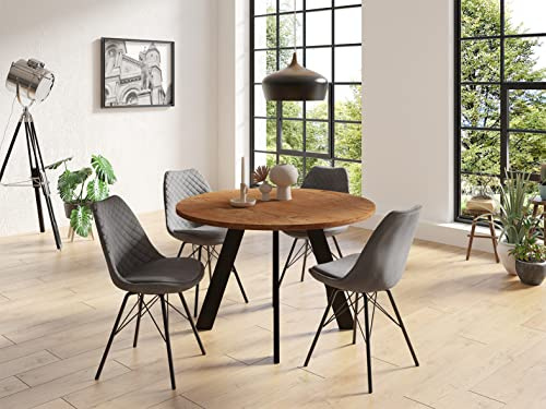 byLIVING Esstisch Tara, rund Akazie Natur, Metallgestell schwarz | für 5 Personen, D 120 cm, H 76 cm