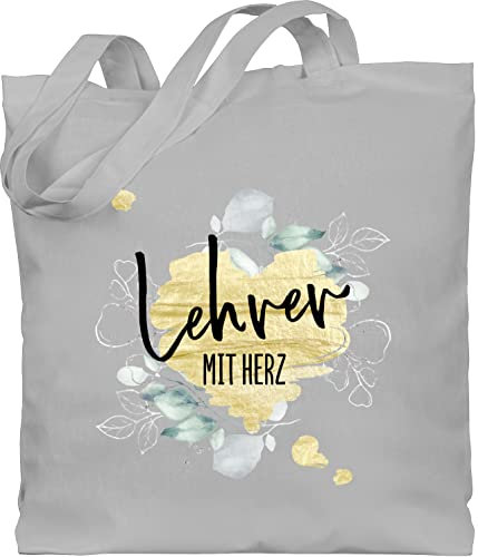 Baumwolltasche - Taschen - Lehrer mit Herz - Unisize - Hellgrau - schule geschenk tasche lehrer-tasche teacher danke stoffbeutel geschenke für angehende beutel lehrerin referendariat bester