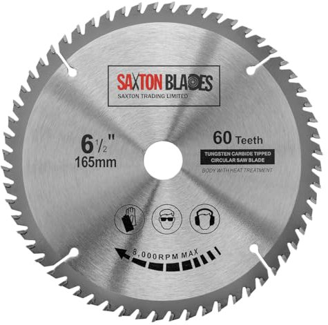 Saxton TCT Circular Wood Saw Blade 165mm x 20mm (16mm Ring) x 60 Teeth Compatible with Bosch Makita etc