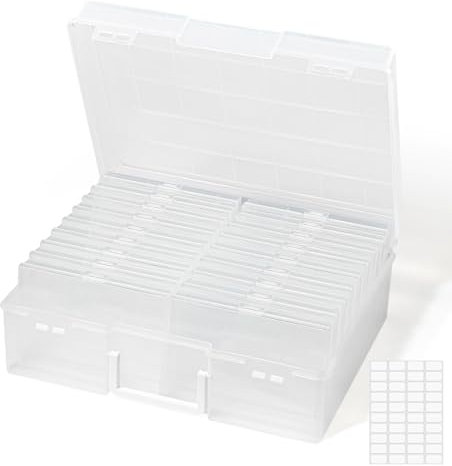Lifewit Photo Storage Box 4 x 6 Photo Case, 18 pcs Inner Photo Keeper, Clear Photo Boxes Storage, Plastic Photo Organiser for Seed, Cards, Picture, Craft with 1 Sheet Label Sticker