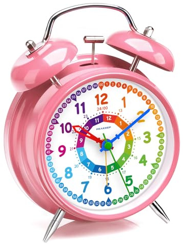 Peakeep Loud Analog Alarm Clock for Kids Learning Telling Time Teaching, 4.5 Twin Bell Alarm Clock Battery Operated for Heavy Sleepers Adults Teenagers Kids