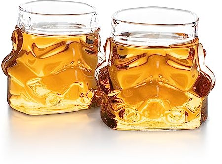 Thumbs Up Set di 2 bicchieri da whisky originali a forma di casco Stormtrooper trasparenti, per whisky, bourbon, scotch e gin, 300 ml ciascuno, set regalo perfetto per uomo