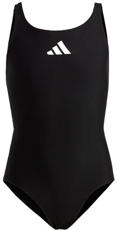 adidas Girl's Solid Small Logo Swimsuit, Black / White, 13-14 Years
