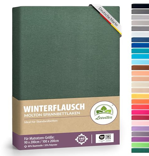 Winter Spannbettlaken | Farbenfrohes Thermo Fleece | Spannbetttuch, Bettlaken in vielen Größen und Farben (Dunkelgrün/Tannengrün, 90 x 190 cm - 100 x 200 cm)