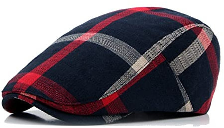 tcax Schiebermütze Herren Classic Plaid Berets Newsboy Caps for Men Women Casual Unisex Sports Caps Cotton Berets Hats Boina Casquette Flat Cap,Navy,55-59Cm