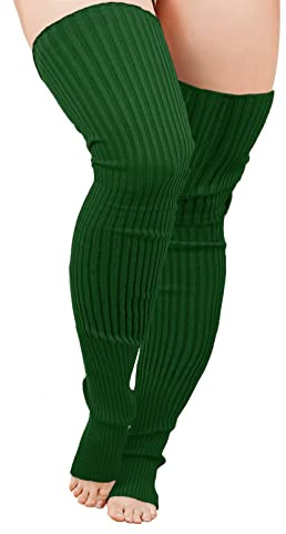 v28 Plus Size Knit Leg Warmer Women Thick Thigh High Boot Extra Long Large Socks(Plus Size- Dark Green)