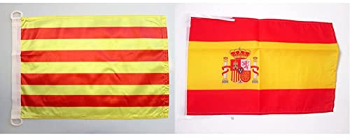 AZ FLAG Bandera Nautica de CATALUÑA 45x30cm - Pabellón de conveniencia CATALANA - Catalunya 30 x 45 cm Anillos & Bandera de ESPAÑA 45x30cm - BANDERINA ESPAÑOLA 30 x 45 cm cordeles
