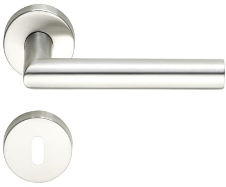 MeinTürgriff Drückergarnitur Toulouse Türdrücker BB PZ WC Edelstahl matt Türgriff Drückergarnitur, Typ:BB- Buntbart