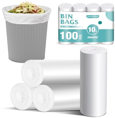 PANSUN Selected 100 Counts Small Bin Bags, 10L Pedal Trash Can Bin Liners for Bathroom,kitchen,Unscented White Garbage Bags