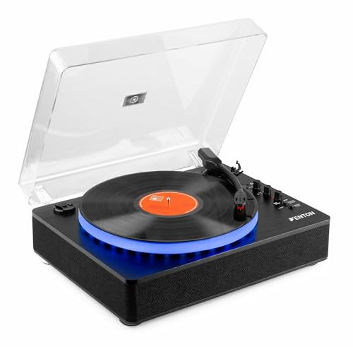 Fenton RP162LED Platine Vinyle LED Bluetooth avec Haut-Parleurs Intégrés - Noir, Lecture 33, 45 et 78 Tours, Émetteur & Récepteur Bluetooth, Une Platine Moderne et Déco avec Son Plateau LED